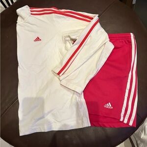 Adidas WOMEN’S LONG SLEEVE SHIRT AND SHORT SET XL PINK/WHITE